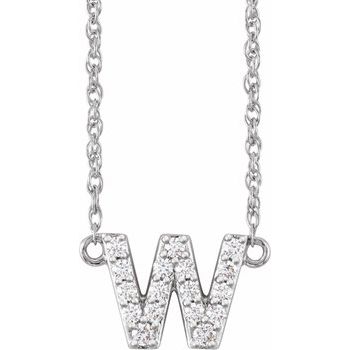 14K 1/8 CTW Natural Diamond Lowercase Initial W 16" Necklace - Balacia