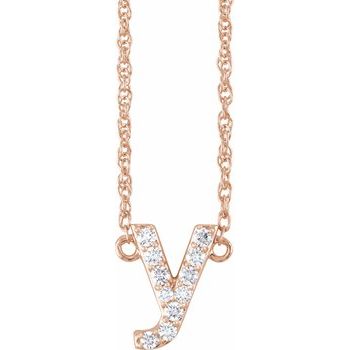 14K 1/8 CTW Natural Diamond Lowercase Initial Y 16" Necklace - Balacia