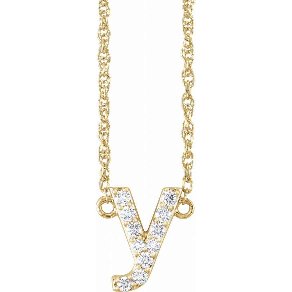 14K 1/8 CTW Natural Diamond Lowercase Initial Y 16" Necklace - Balacia