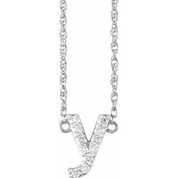 14K 1/8 CTW Natural Diamond Lowercase Initial Y 16" Necklace - Balacia