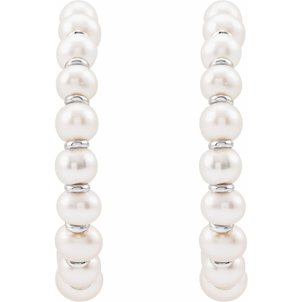 14K Cultured White Freshwater Pearl 30.3 mm Hoop Earrings - Balacia