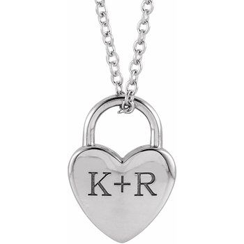 14K Engravable Heart Lock 16 - 18" Necklace - Balacia