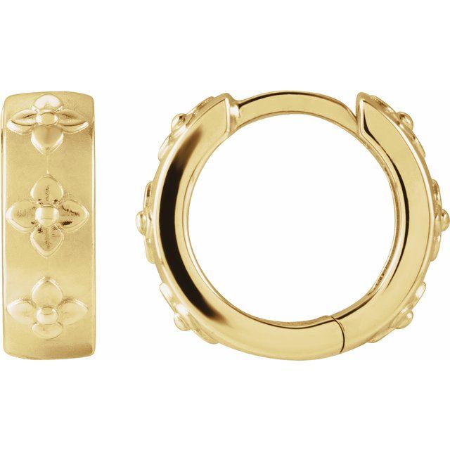 14K Floral Hinged 13.2 mm Hoop Earrings - Balacia