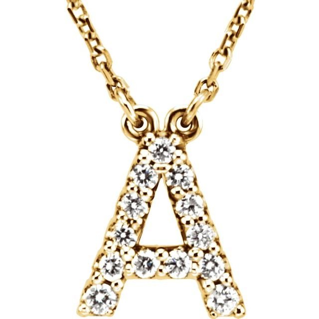 14K Initial A 1/8 CTW Diamond 16" Necklace - Balacia