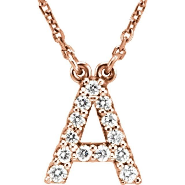 14K Initial A 1/8 CTW Diamond 16" Necklace - Balacia