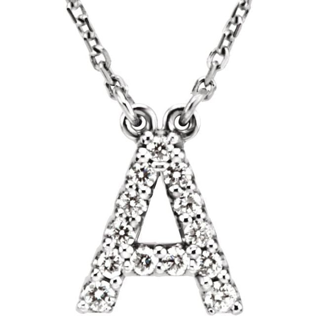 14K Initial A 1/8 CTW Diamond 16" Necklace - Balacia