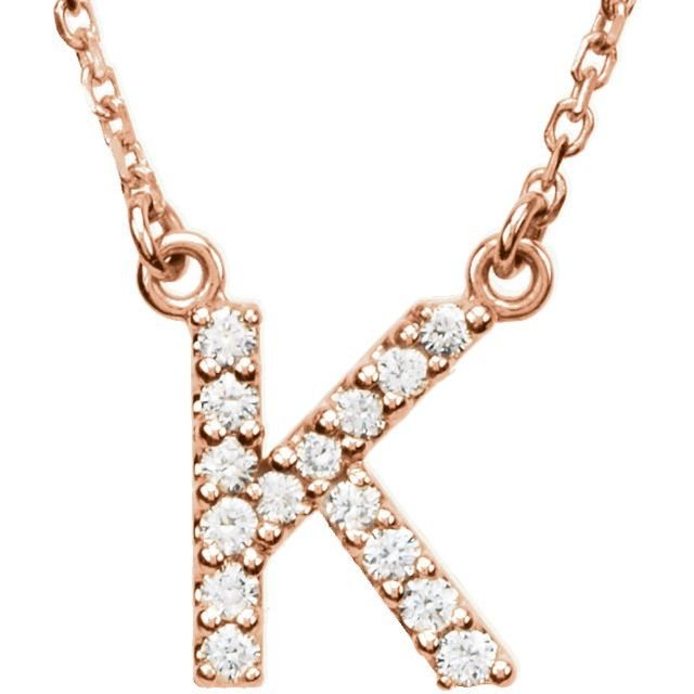 14K Initial K 1/8 CTW Diamond 16" Necklace - Balacia