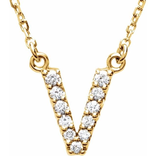 14K Initial V 1/8 CTW Diamond 16" Necklace - Balacia