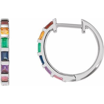 14K Natural Multi - Gemstone Rainbow Hoop Earrings - Balacia