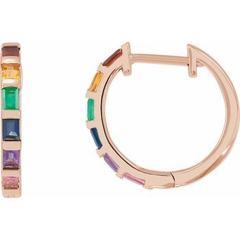 14K Natural Multi - Gemstone Rainbow Hoop Earrings - Balacia