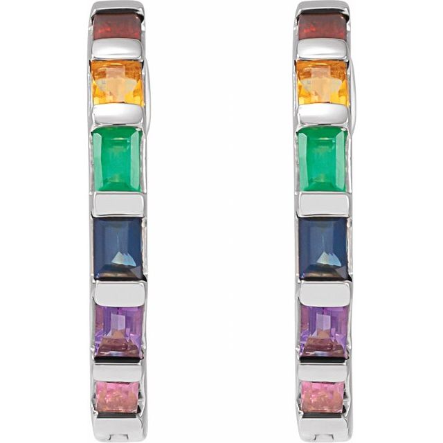 14K Natural Multi - Gemstone Rainbow Hoop Earrings - Balacia