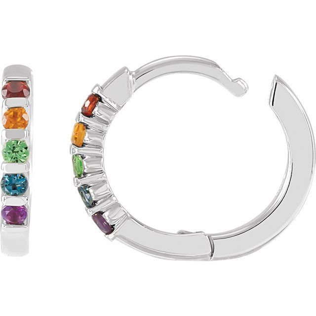 14K Natural Multi - Gemstone Rainbow Huggie Hoop Earrings - Balacia