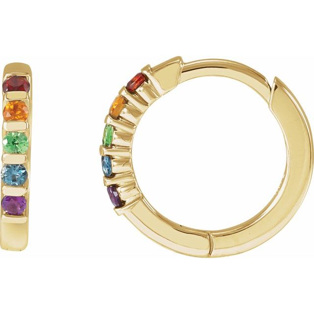 14K Natural Multi - Gemstone Rainbow Huggie Hoop Earrings - Balacia