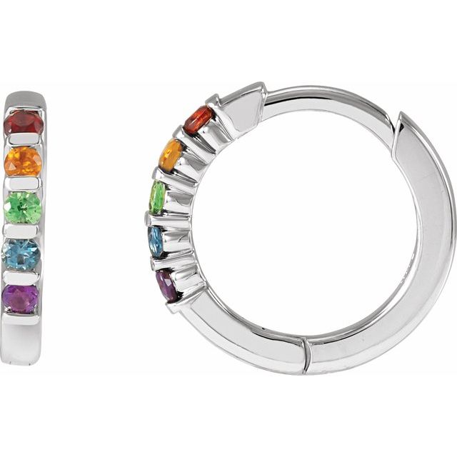 14K Natural Multi - Gemstone Rainbow Huggie Hoop Earrings - Balacia