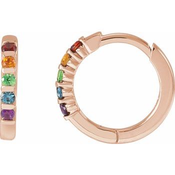 14K Natural Multi - Gemstone Rainbow Huggie Hoop Earrings - Balacia