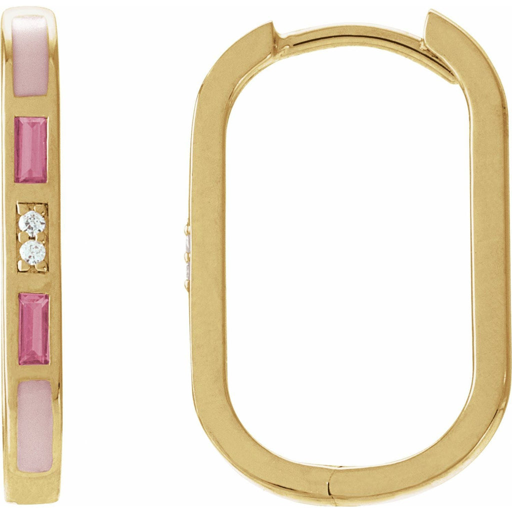 14K Natural Pink Tourmaline & .02 CTW Natural Diamond 19.6 mm Hoop Earrings - Balacia