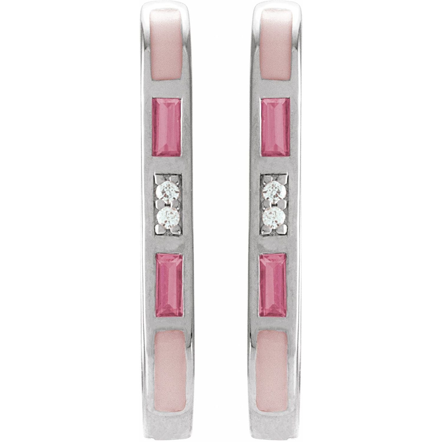 14K Natural Pink Tourmaline & .02 CTW Natural Diamond 19.6 mm Hoop Earrings - Balacia