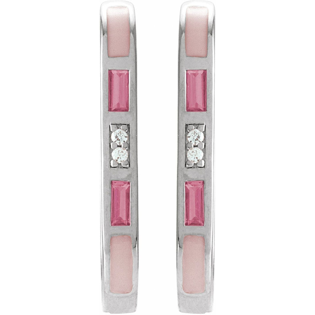 14K Natural Pink Tourmaline & .02 CTW Natural Diamond 19.6 mm Hoop Earrings - Balacia