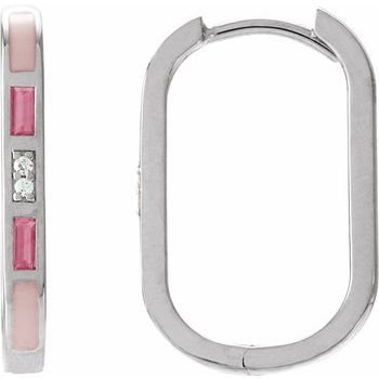 14K Natural Pink Tourmaline & .02 CTW Natural Diamond 19.6 mm Hoop Earrings - Balacia