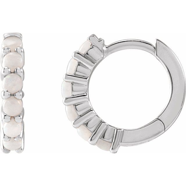 14K Natural White Opal 12.2 mm Huggie Hoop Earrings - Balacia