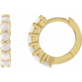 14K Natural White Opal 12.2 mm Huggie Hoop Earrings - Balacia