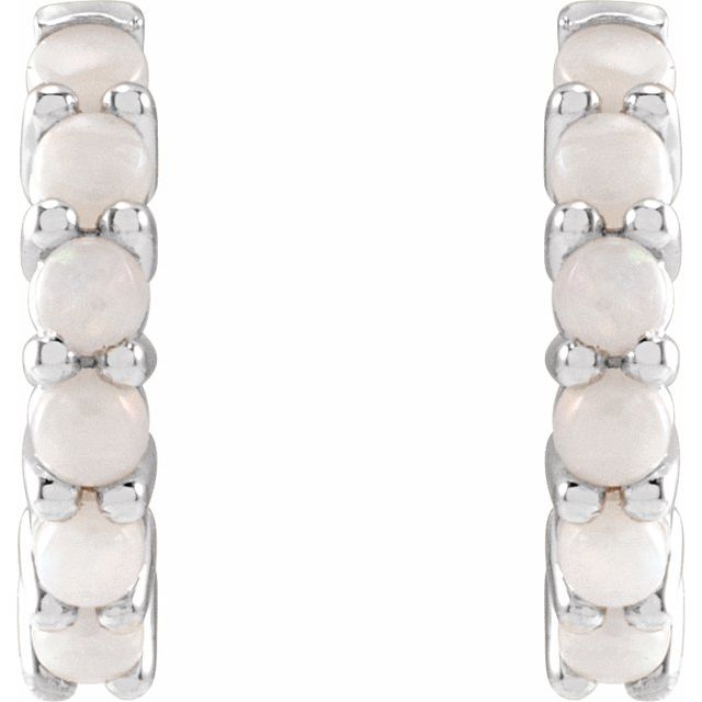 14K Natural White Opal 12.2 mm Huggie Hoop Earrings - Balacia