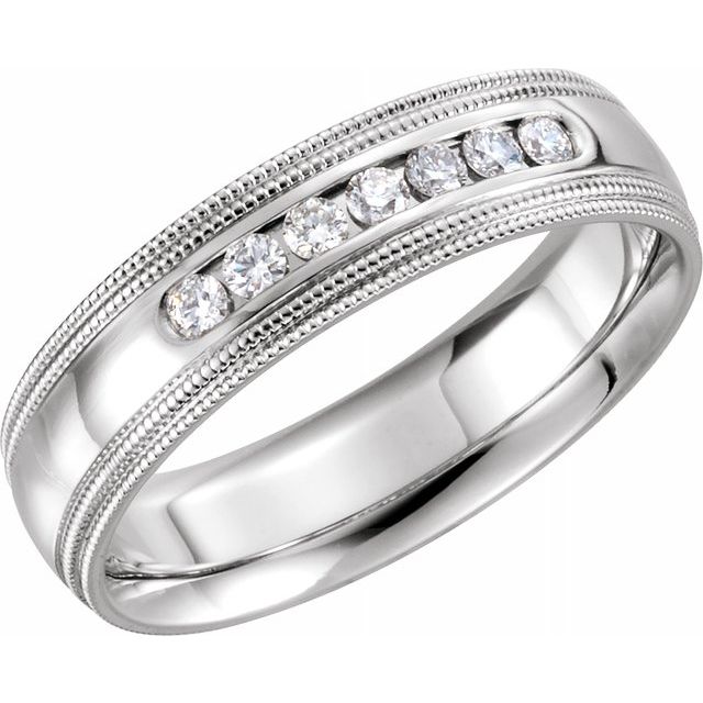 14K White 1/4 CTW Diamond Half Round 6 mm Double Milgrain - Balacia