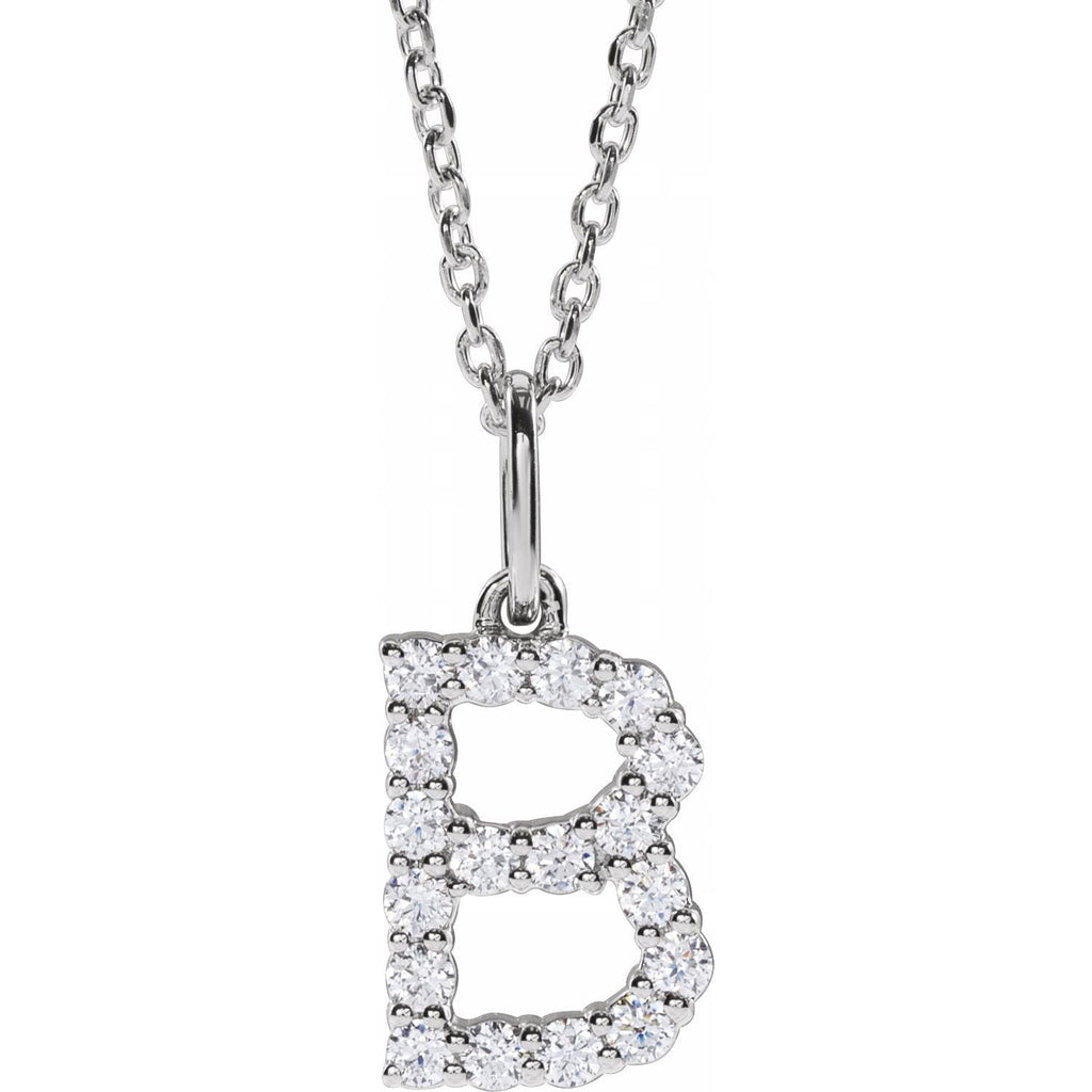 14K White 1/4 CTW Lab - Grown Diamond Initial B 16 - 18" Necklace - Balacia