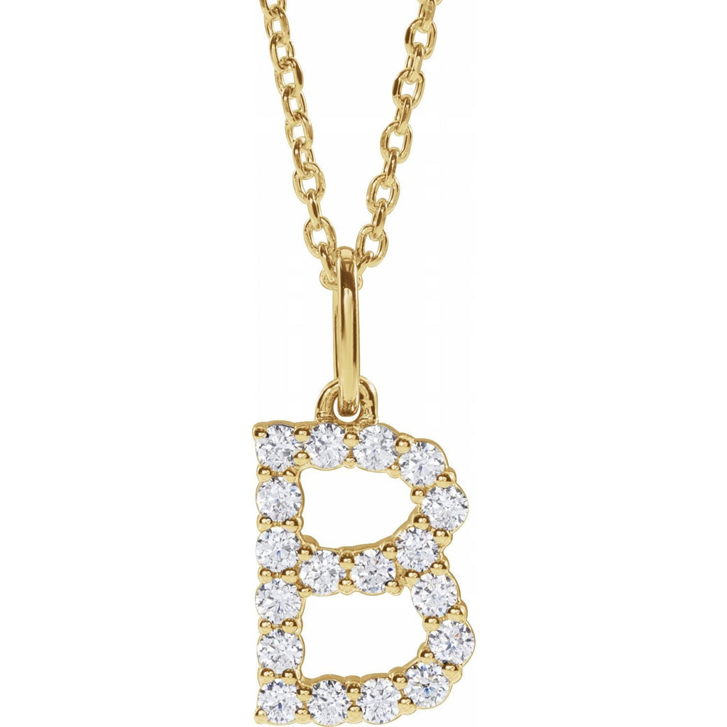 14K White 1/4 CTW Lab - Grown Diamond Initial B 16 - 18" Necklace - Balacia