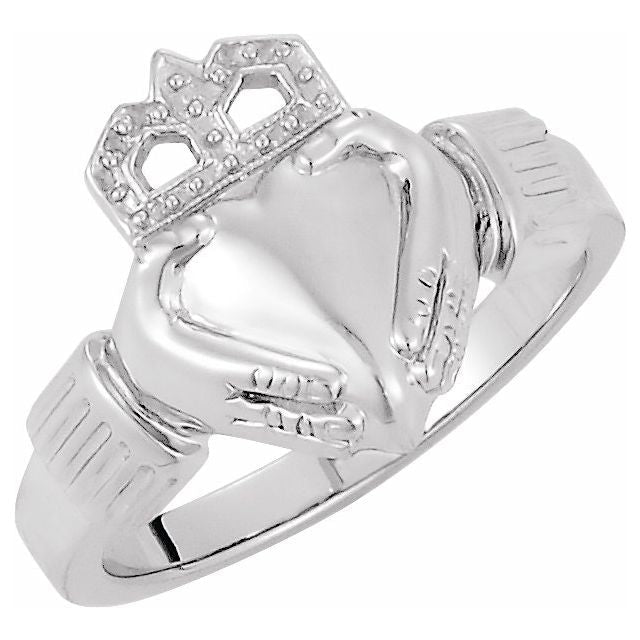 14K White 14.5x10.5 mm Ladies Claddagh Ring - Balacia