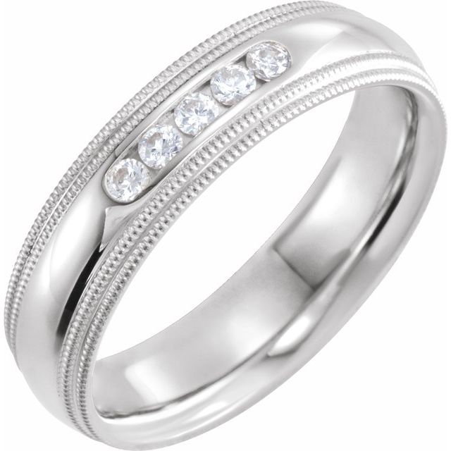 14K White 1/5 CTW Diamond Half Round Comfort - Fit Milgrain Band - Balacia