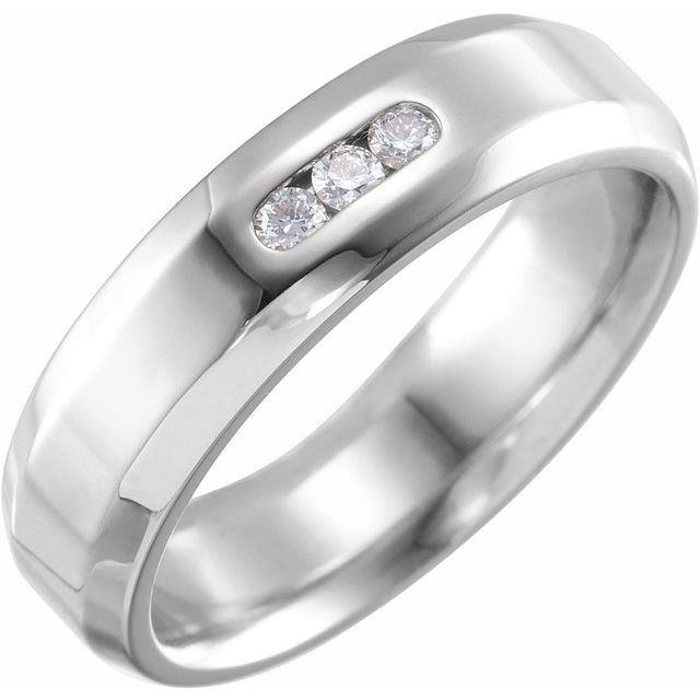 14K White 1/8 CT Diamond 6 mm Beveled - Edge Band - Balacia