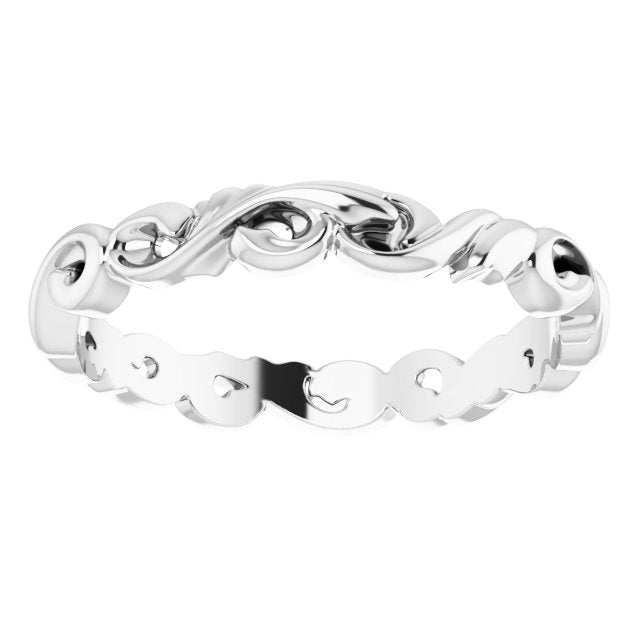 14K White 3 mm Sculptural - Inspired Scroll Design Band - Balacia