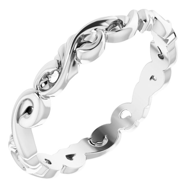 14K White 3 mm Sculptural - Inspired Scroll Design Band - Balacia