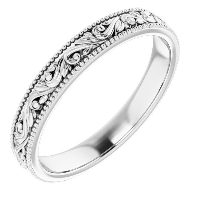 14K White 3.2 mm Design - Engraved Band - Balacia