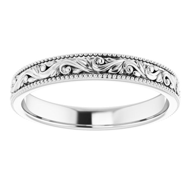 14K White 3.2 mm Design - Engraved Band - Balacia