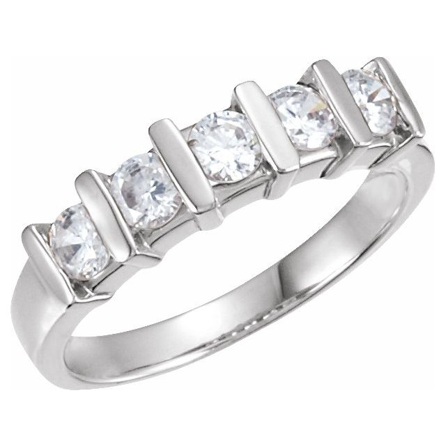 14K White 3.2 mm Round 5 - Stone Anniversary Band - Balacia