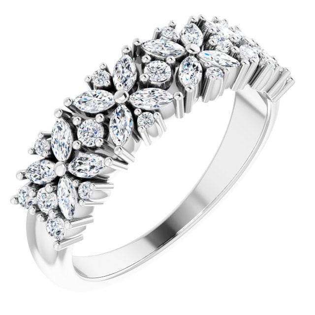 14K White 3/4 CTW Diamond Floral Anniversary Band - Balacia