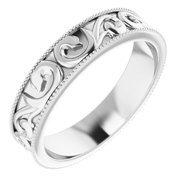 14K White 5 mm Scroll Band with Milgrain - Balacia
