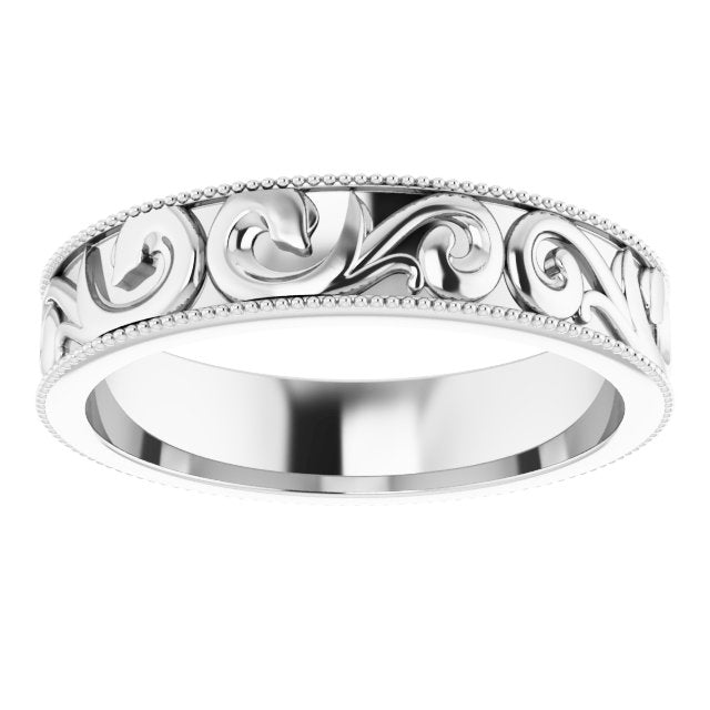 14K White 5 mm Scroll Band with Milgrain - Balacia