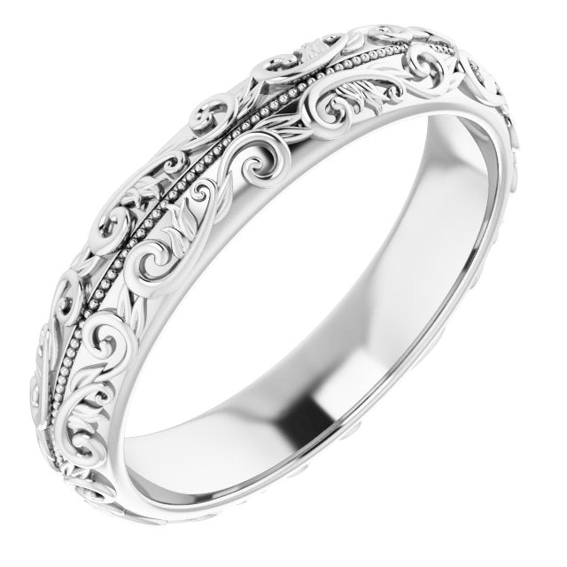 14K White 5 mm Scroll Band with Milgrain - Balacia