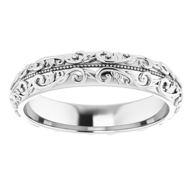 14K White 5 mm Scroll Band with Milgrain - Balacia