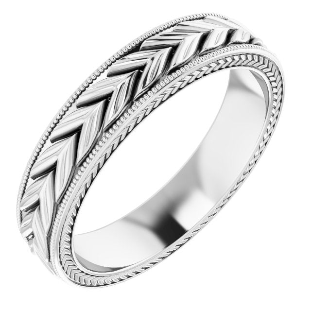 14K White 5 mm Wheat Pattern Band - Balacia