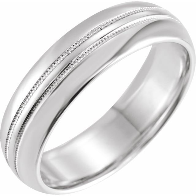 14K White 6 mm Double Milgrain Half Round Band - Balacia