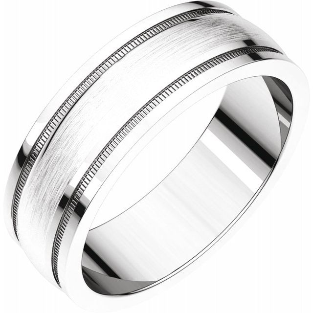 14K White 6 mm Flat Edge Band with Satin Finish & Milgrain - Balacia