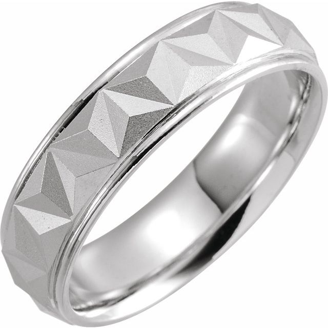 14K White 6 mm Geometric Band with Matte/Polished Finish - Balacia