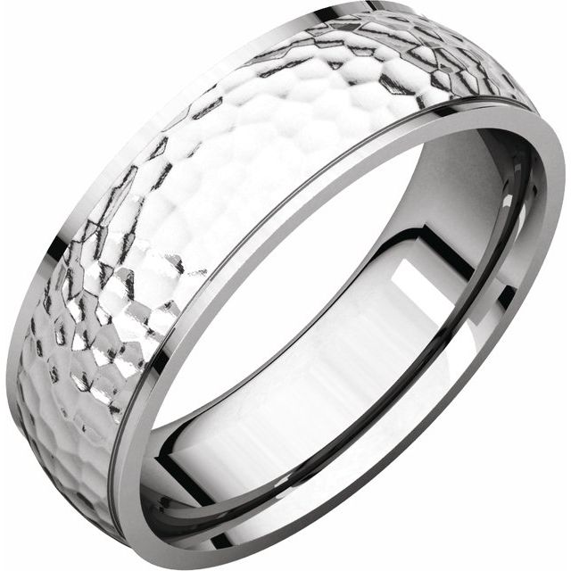 14K White 6 mm Half Round Edge Band with Hammer Finish - Balacia