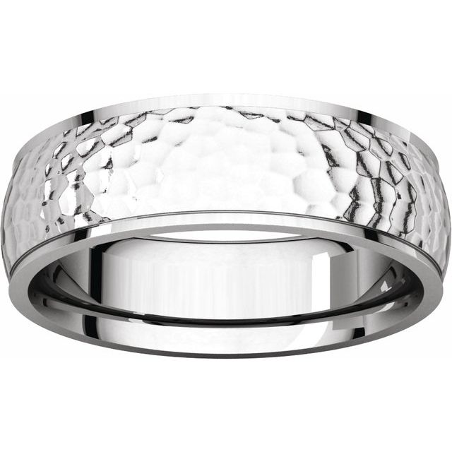 14K White 6 mm Half Round Edge Band with Hammer Finish - Balacia