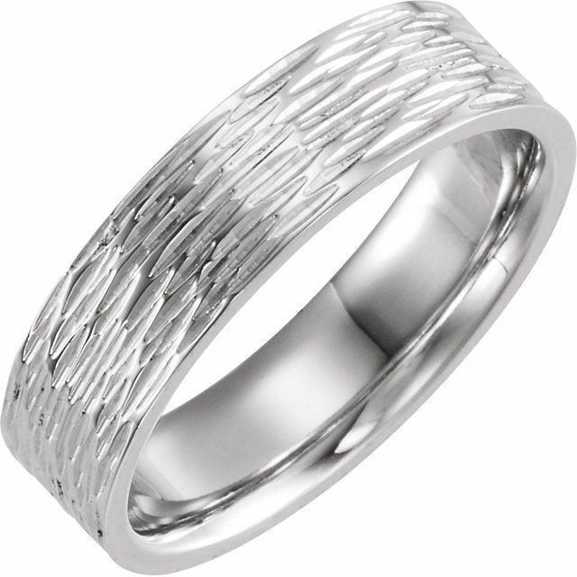 14K White 6 mm Tree Bark Pattern Band - Balacia