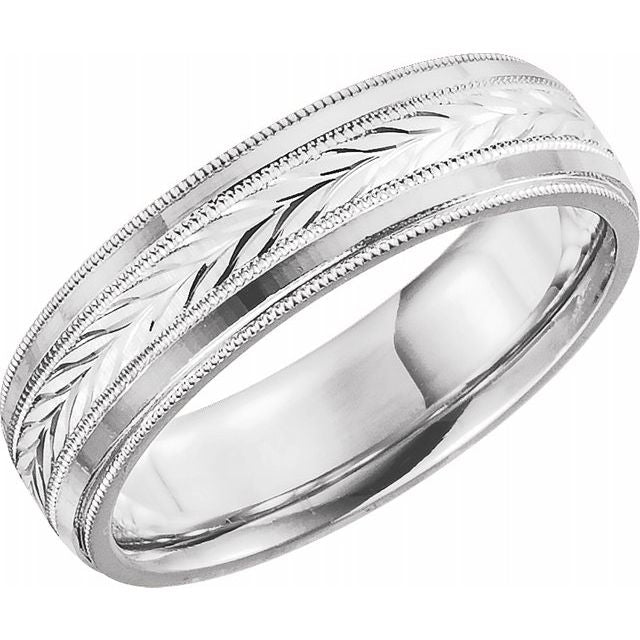 14K White 6 mm Wheat Pattern Band with Milgrain - Balacia